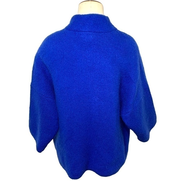 Christian Siriano Knit Cardigan Sweater M Cobalt Blue Wool Blend Fuzzy Top - Picture 3 of 13